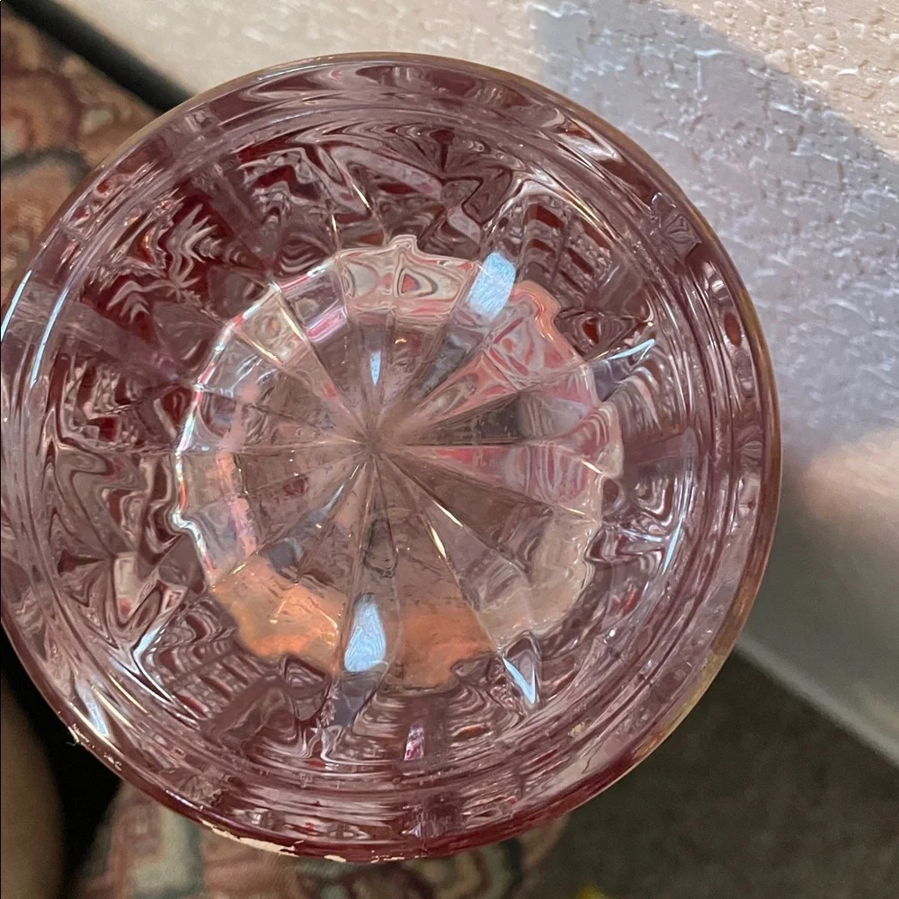 CRISTAL D’ARQUES Collectible RED CUT GLASS ETCHED VASE SHARK TOOTH EDGE PRISTINE